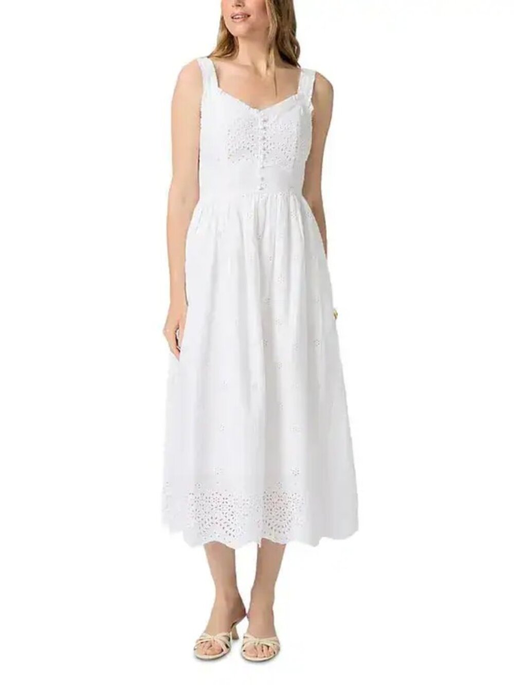 NWT Paige White Riesling Eyelet Midi Dress Cotton Smocked Back Size 4